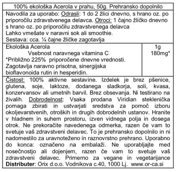 Ekološka acerola (vit C) v prahu, 50g